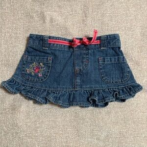 Vintage Girls Denim Ruffle Skirt with Pink Waist Tie